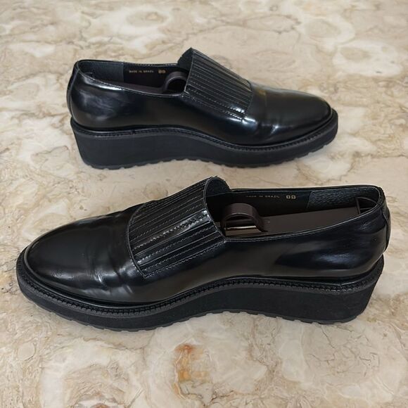 Loeffler Randall Black Leather Wedge Lug Sole Loafers Oxford Shoes - Picture 6 of 14